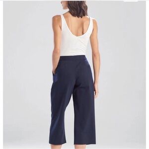 Natori Navy Wide-Leg High-Rise Trousers